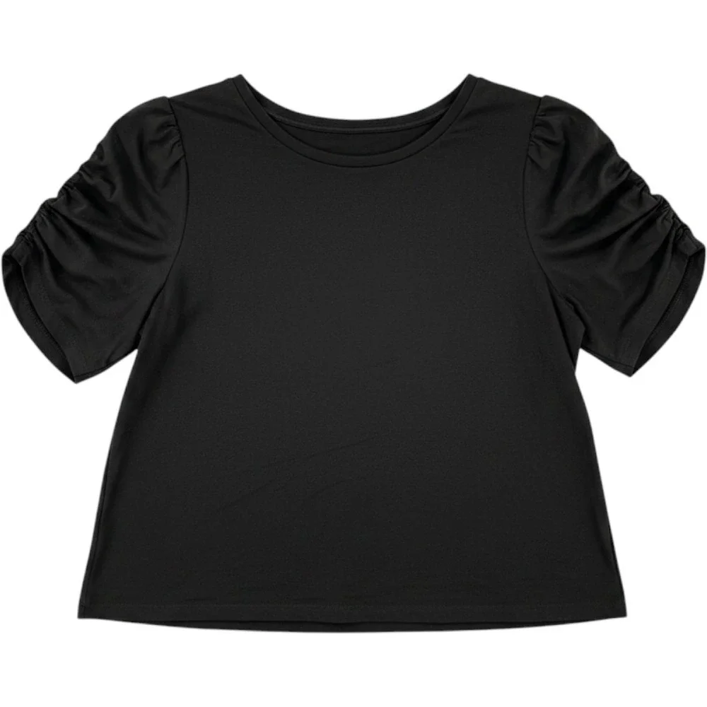 Kate Spade Ruched Puff Sleeve Tee Black XXL Cotton Feminine Designer Top